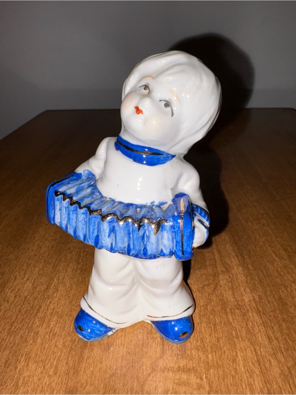Vintage Blue and White Porcelain Musician Figurine - Decorative Home Art